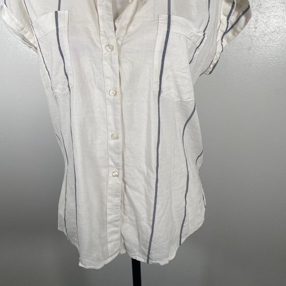 Lucky Brand Shirt Top Womens Small White Striped Cotton Collared Button Front - Picture 5 of 16